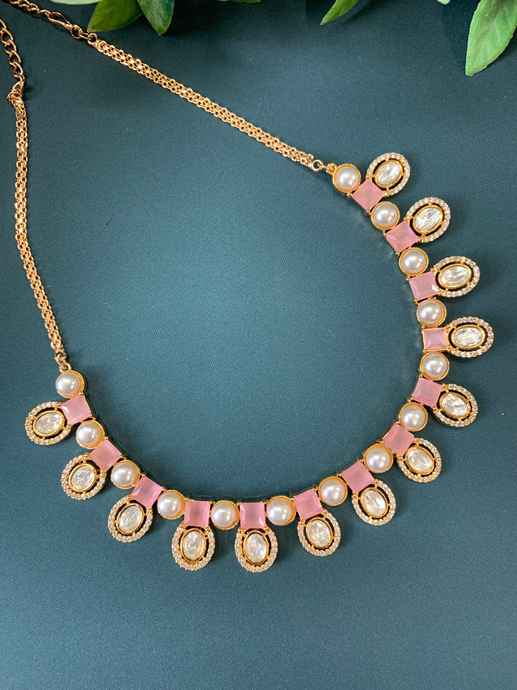 Elia Tyaani kundan necklace set pink