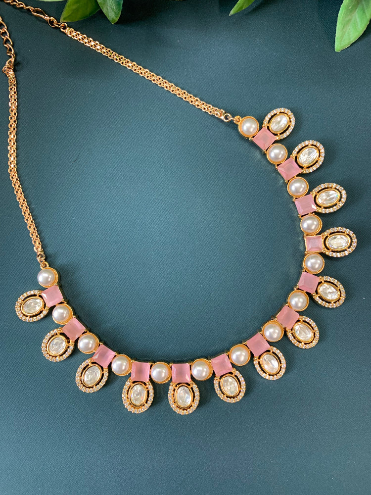 Elia Tyaani kundan necklace set pink