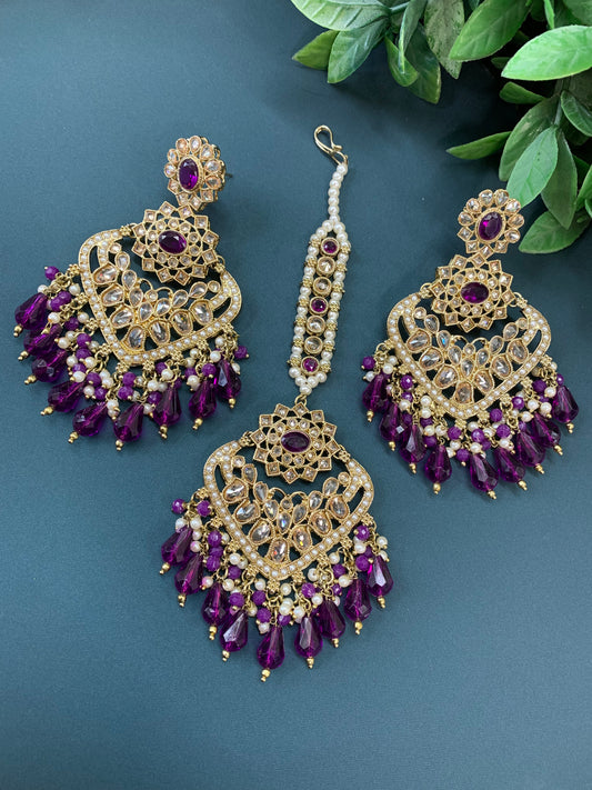 Trisha tikka set polki earring tikka purple