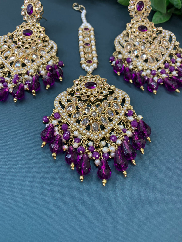 Trisha tikka set polki earring tikka purple