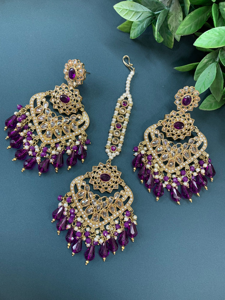 Trisha tikka set polki earring tikka purple