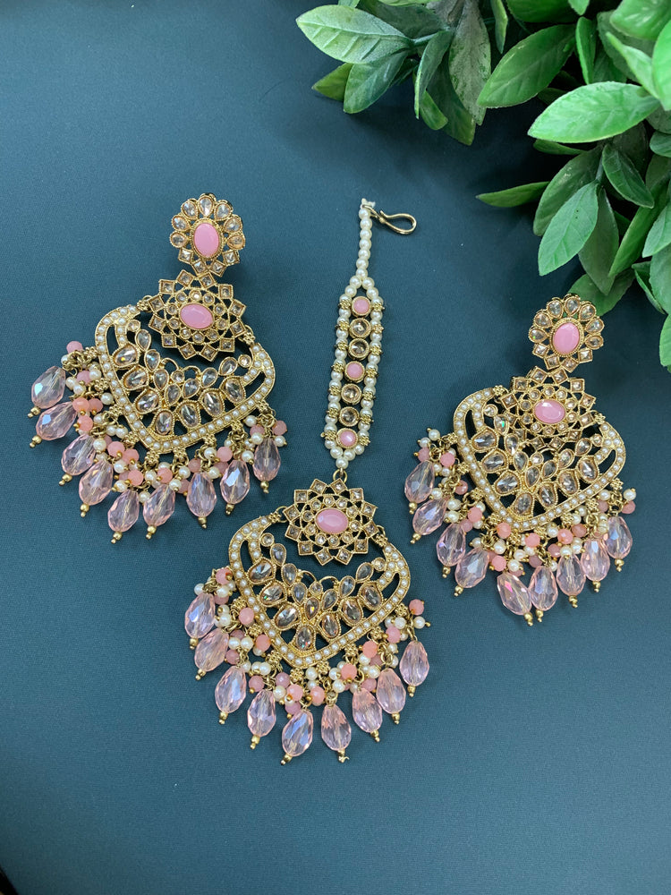 Trisha tikka set polki earring tikka blush pink