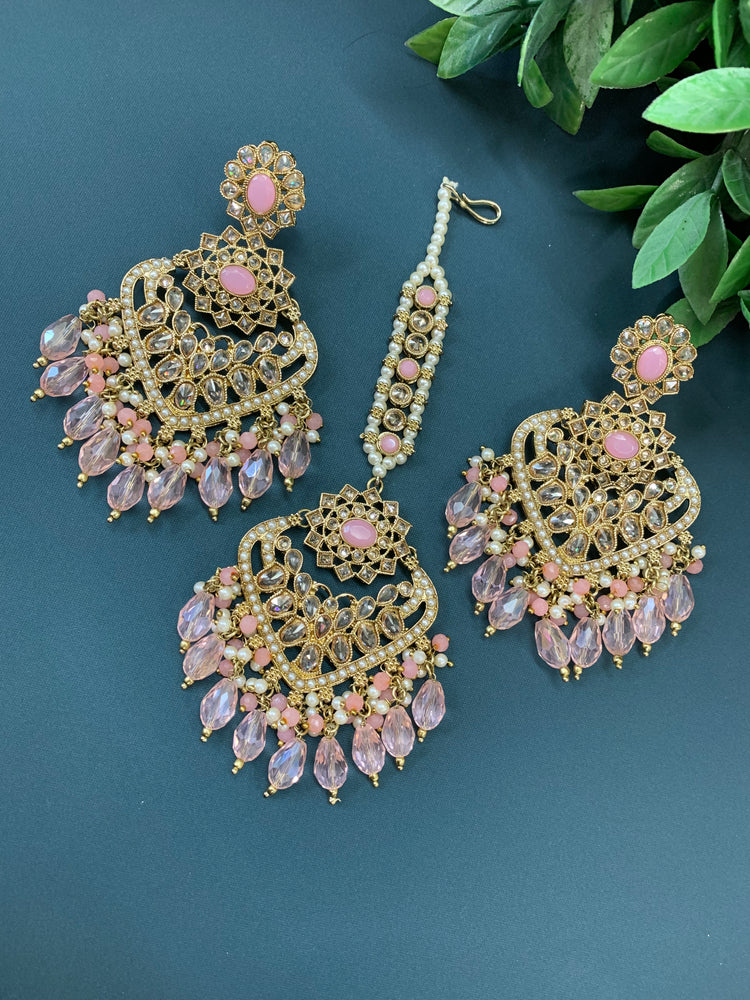 Trisha tikka set polki earring tikka blush pink