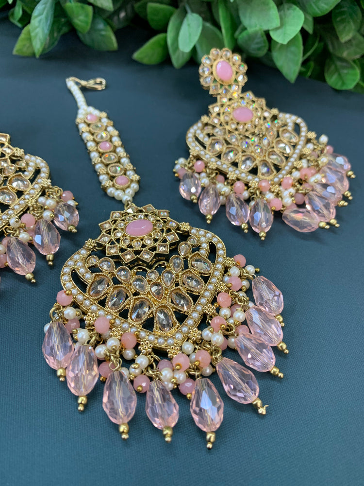 Trisha tikka set polki earring tikka blush pink