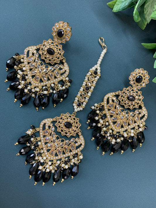 Trisha tikka set polki earring tikka black