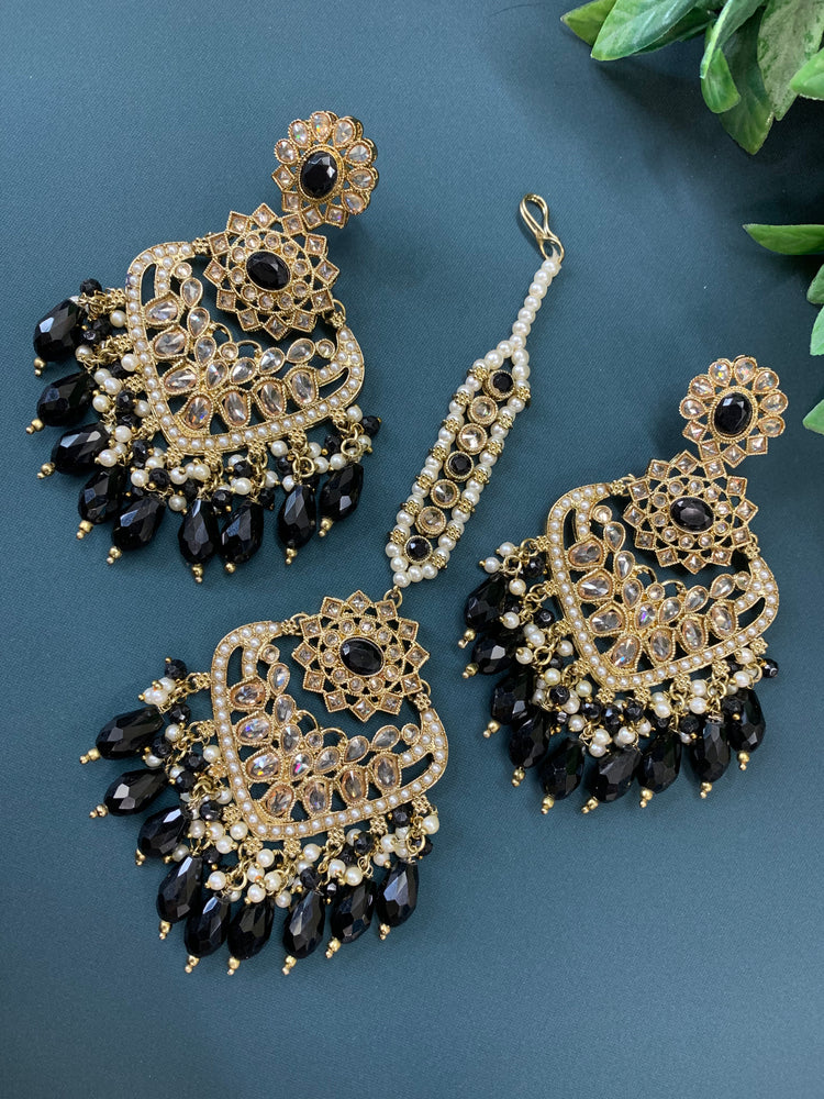 Trisha tikka set polki earring tikka black