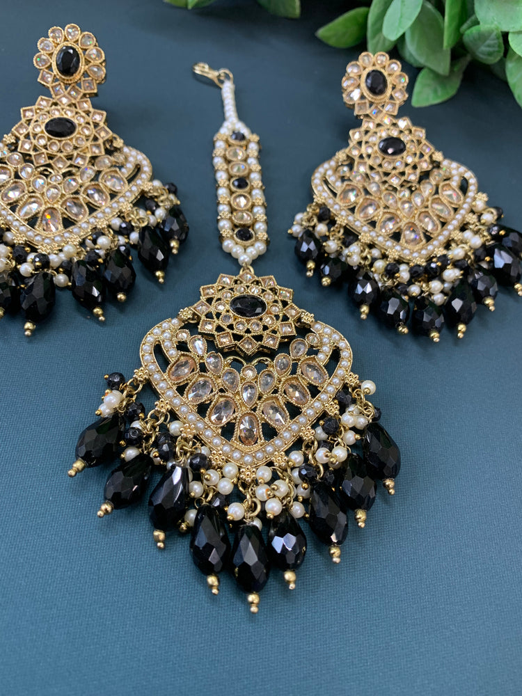 Trisha tikka set polki earring tikka black