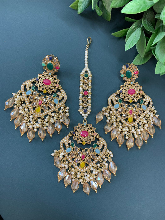 Trisha tikka set polki earring tikka multi