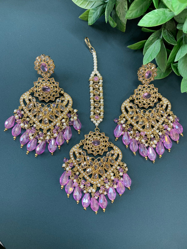 Trisha tikka set polki earring tikka lavender / lilac