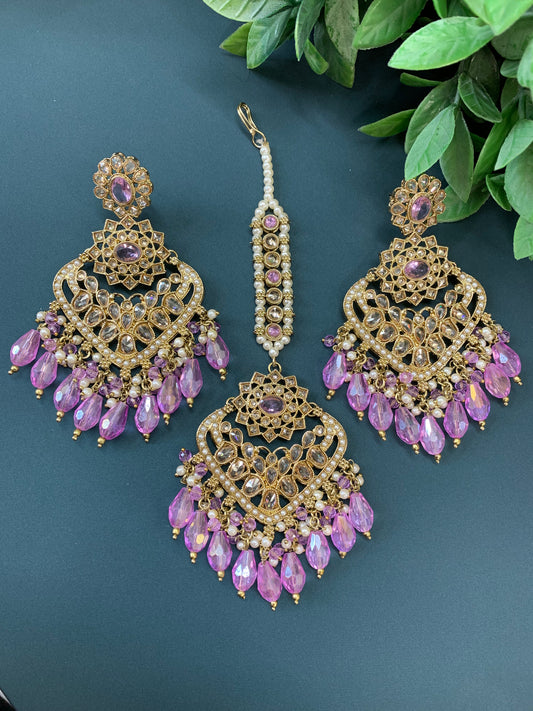 Trisha tikka set polki earring tikka lavender / lilac