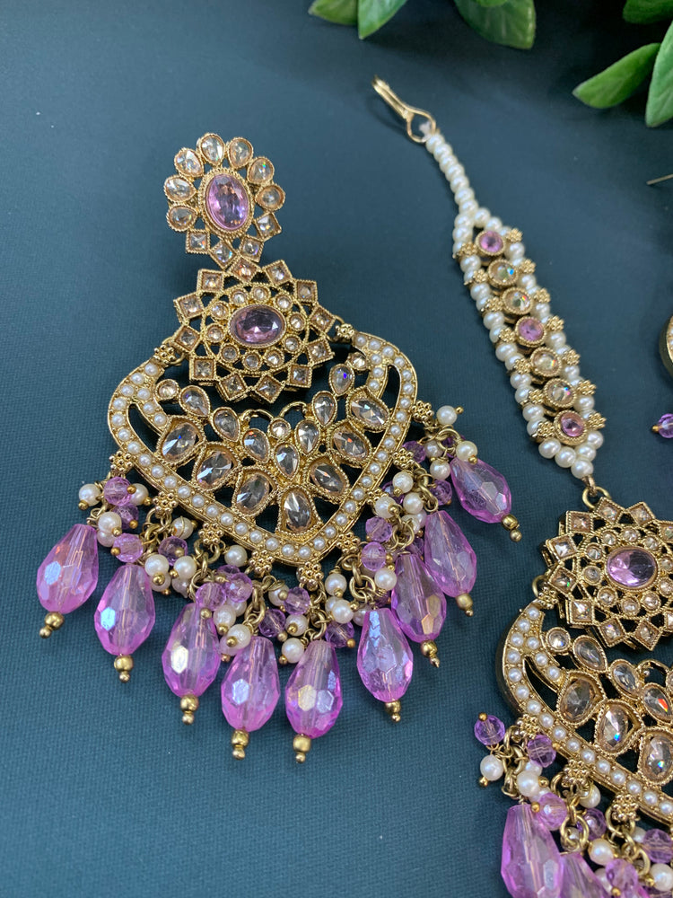 Trisha tikka set polki earring tikka lavender / lilac