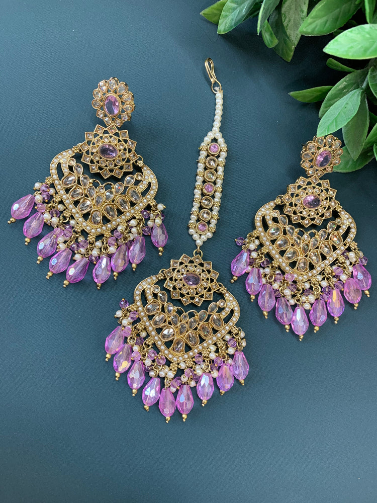 Trisha tikka set polki earring tikka lavender / lilac