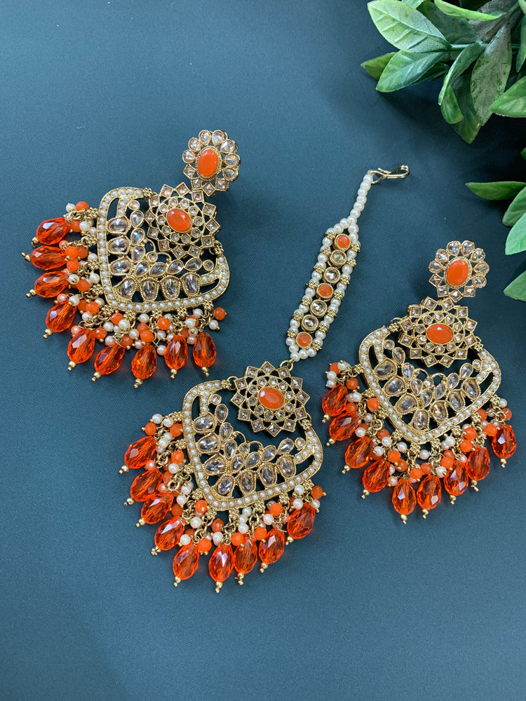 Trisha tikka set polki earring tikka Fanta orange / orange