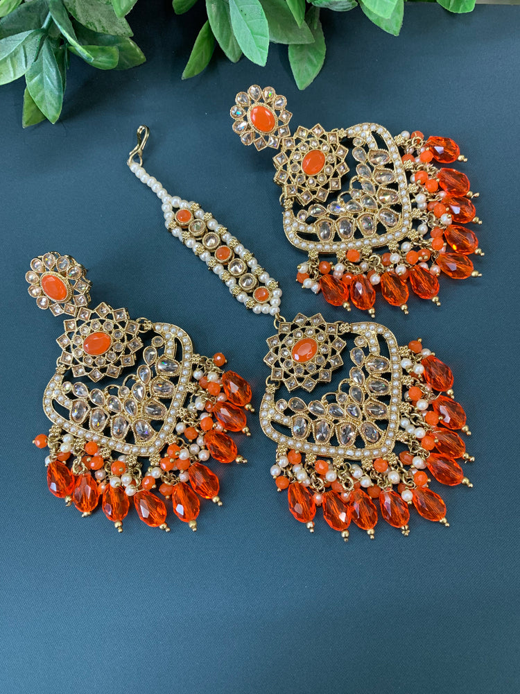 Trisha tikka set polki earring tikka Fanta orange / orange