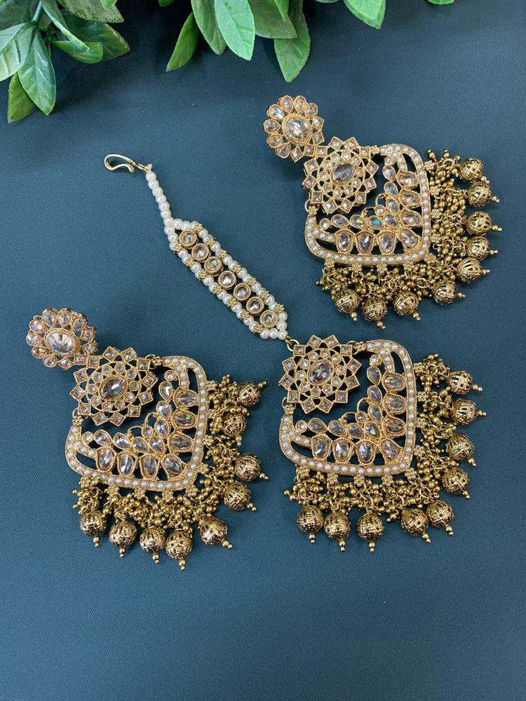 Trisha tikka set polki earring tikka antique gold