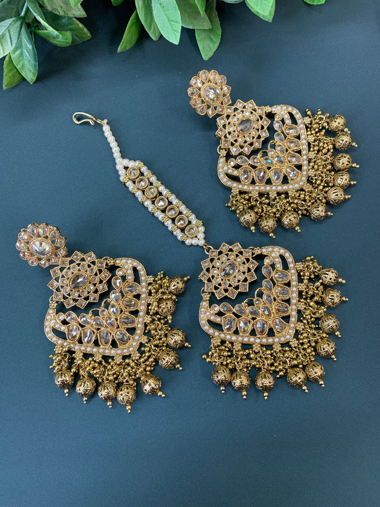 Trisha tikka set polki earring tikka antique gold