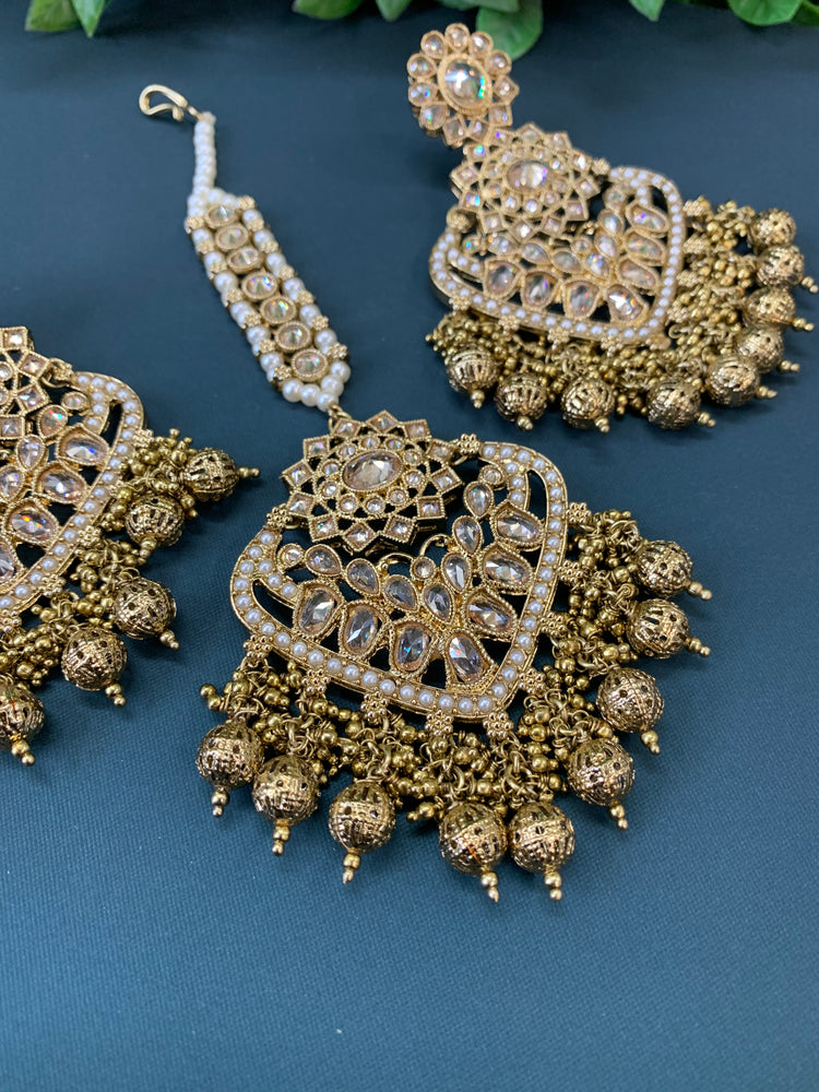 Trisha tikka set polki earring tikka antique gold