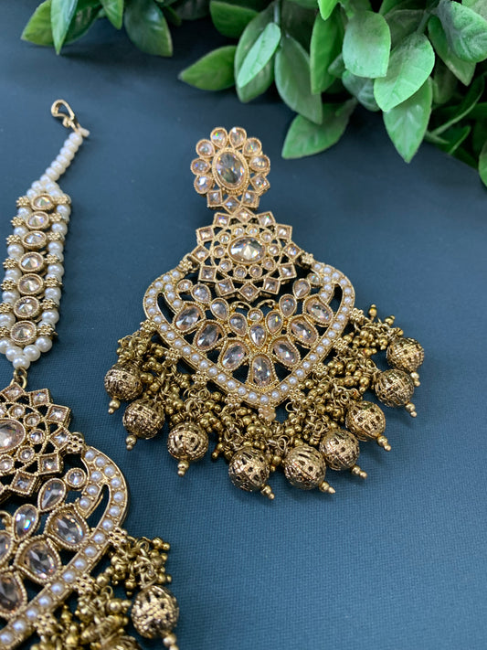 Trisha tikka set polki earring tikka antique gold