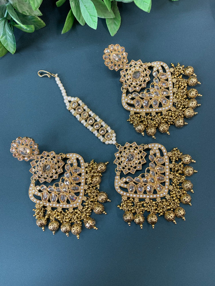 Trisha tikka set polki earring tikka antique gold