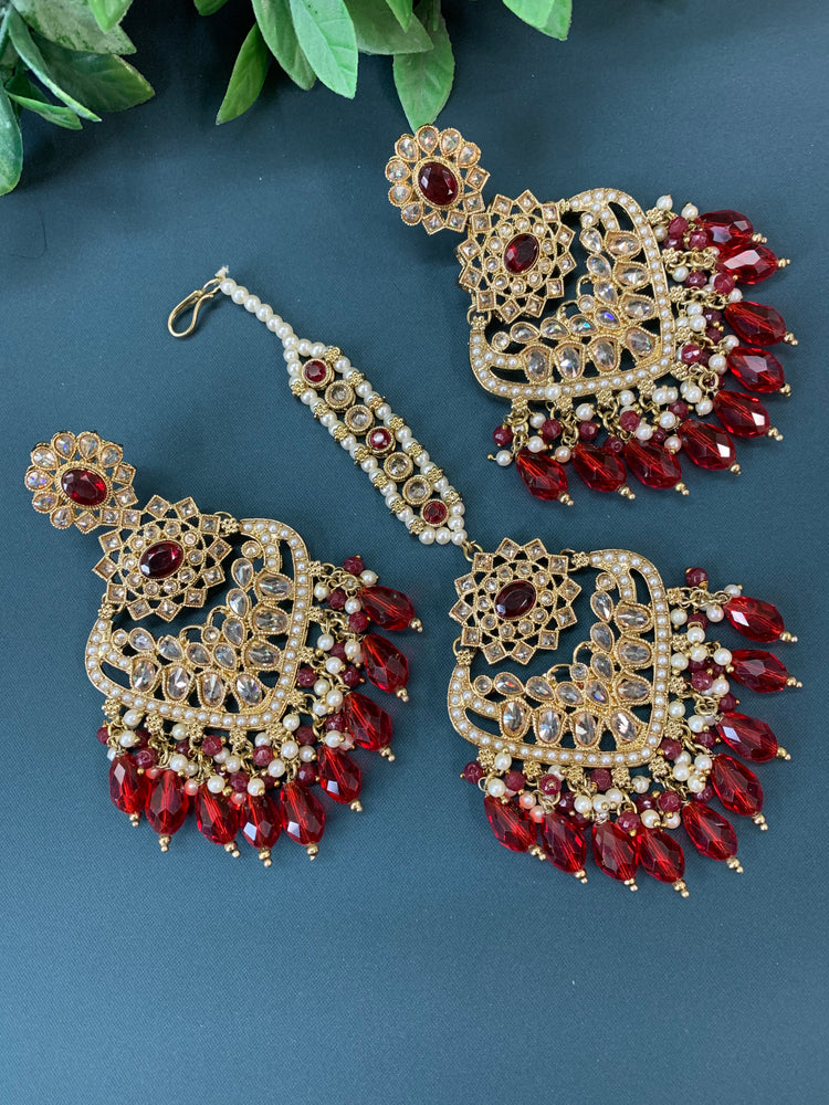 Trisha tikka set polki earring tikka blood red