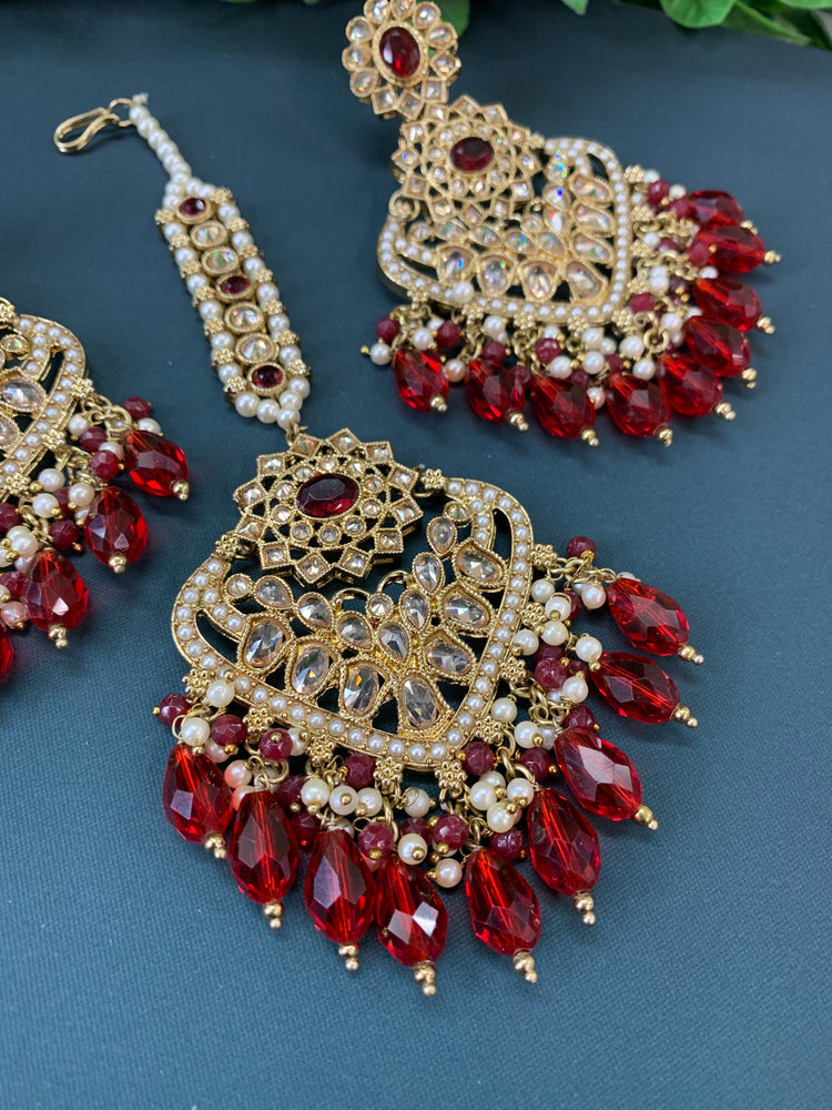 Trisha tikka set polki earring tikka blood red