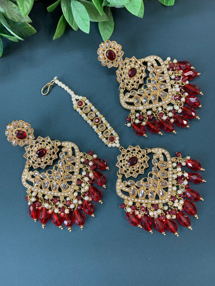 Trisha tikka set polki earring tikka blood red