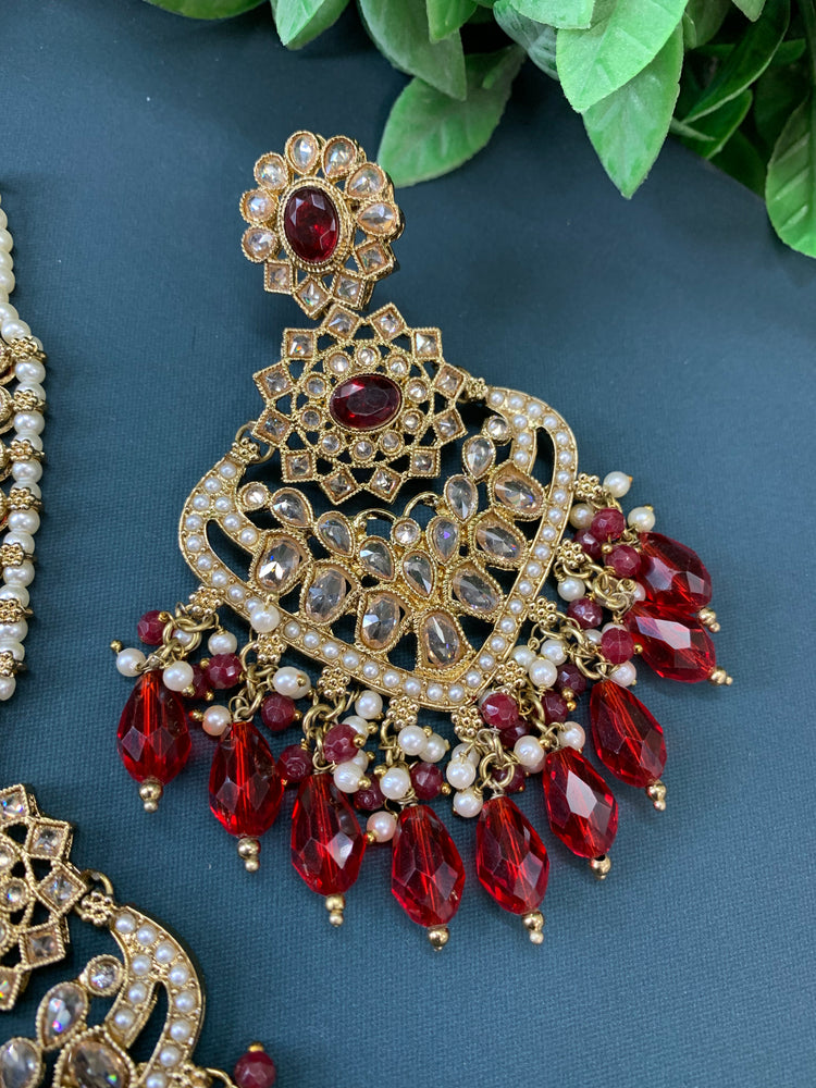 Trisha tikka set polki earring tikka blood red