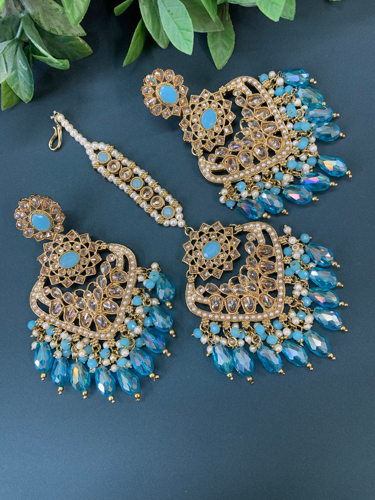 Trisha tikka set polki earring tikka baby blue