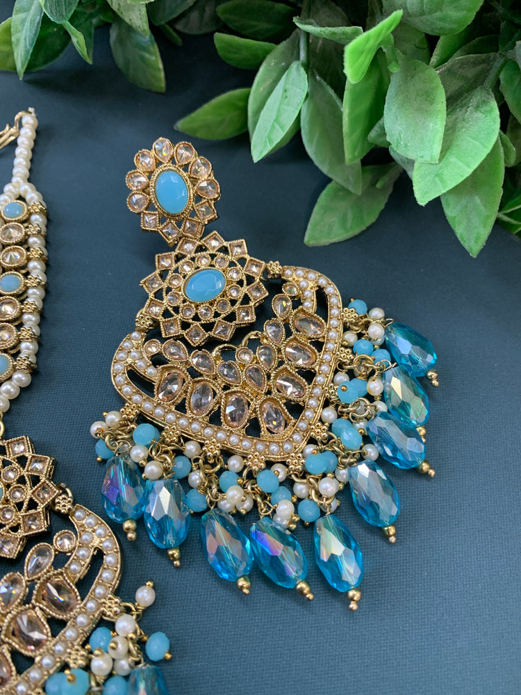 Trisha tikka set polki earring tikka baby blue