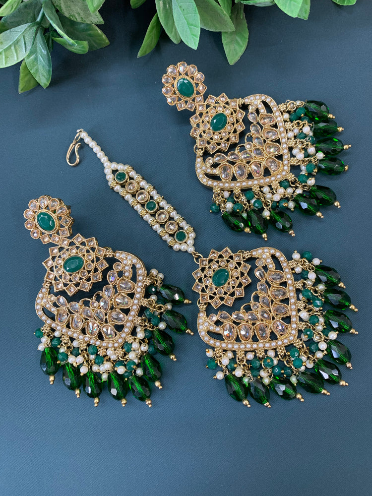 Trisha tikka set polki earring tikka emerald green