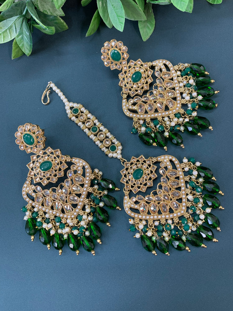 Trisha tikka set polki earring tikka emerald green