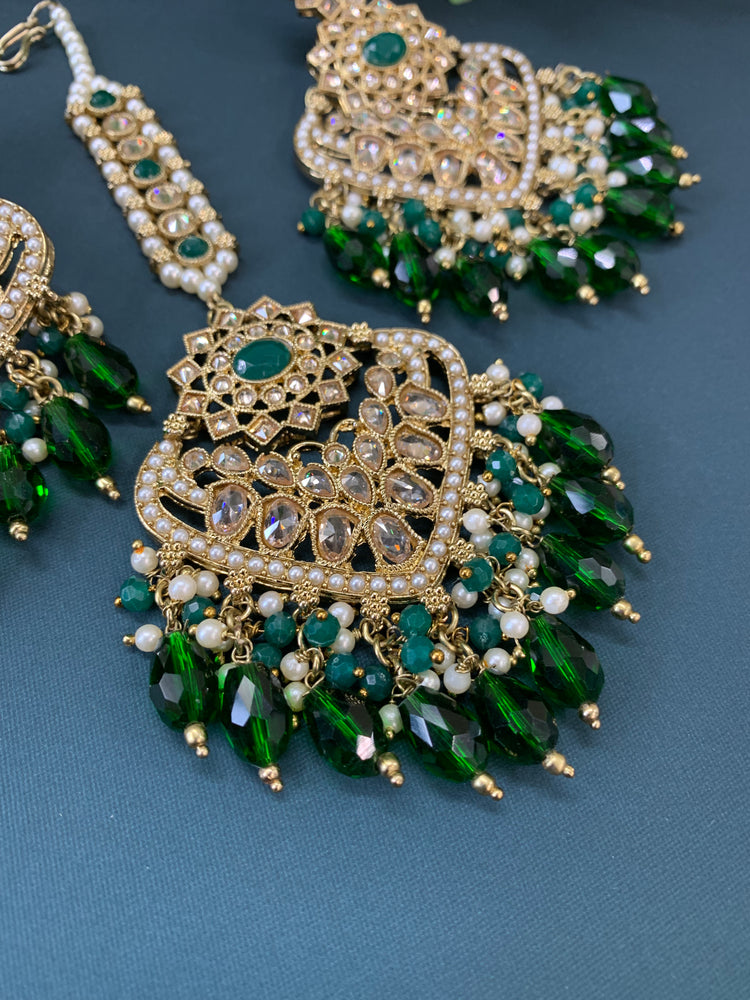 Trisha tikka set polki earring tikka emerald green