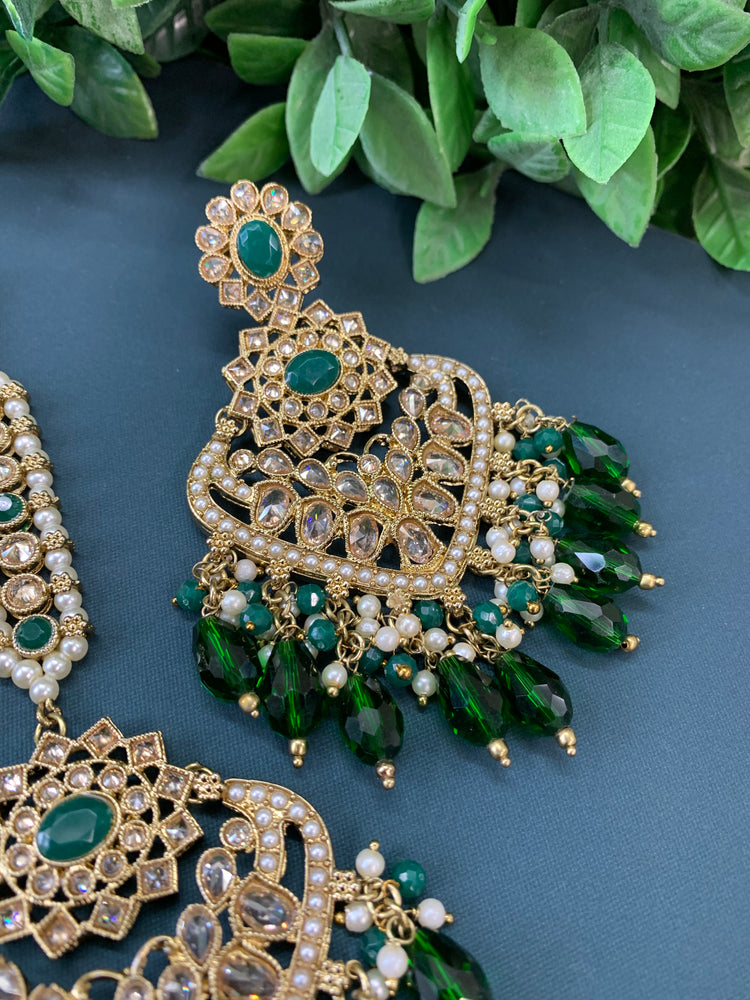 Trisha tikka set polki earring tikka emerald green