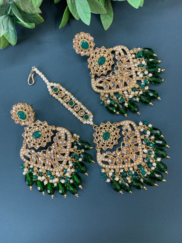 Trisha tikka set polki earring tikka emerald green