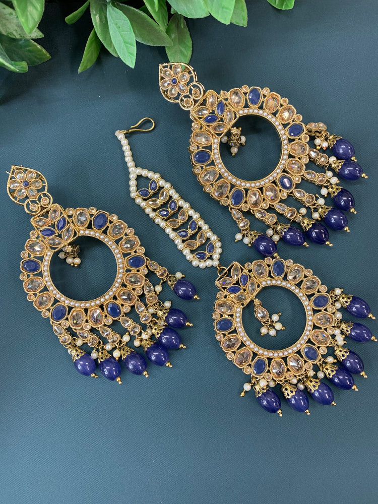 Poppy tikka set polki earring navy blue