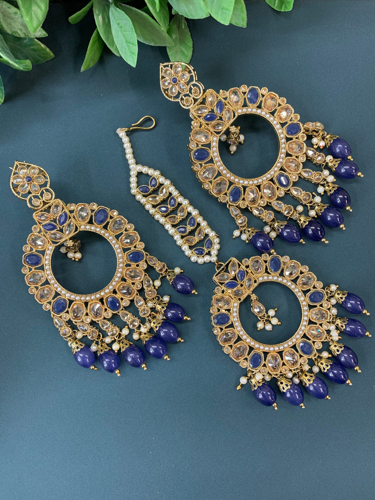 Poppy tikka set polki earring navy blue