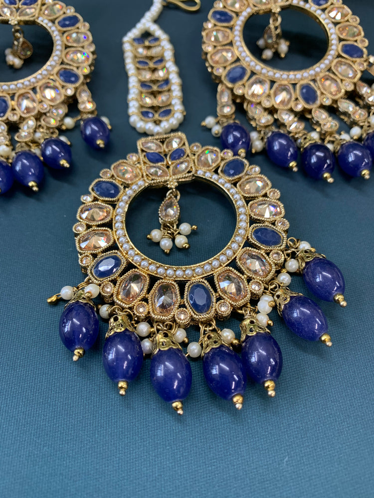 Poppy tikka set polki earring navy blue