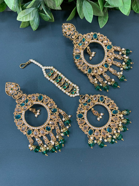 Poppy tikka set polki earring peacock / phirozi