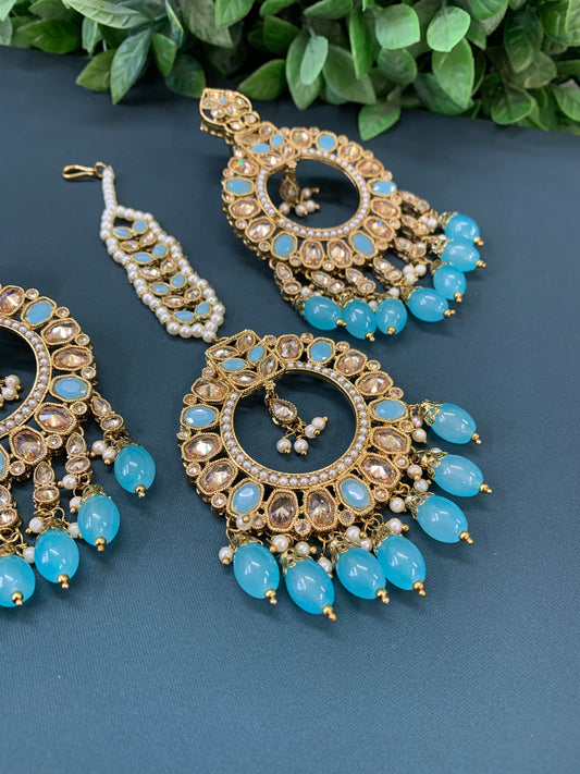 Poppy tikka set polki earring sky blue/ light blue