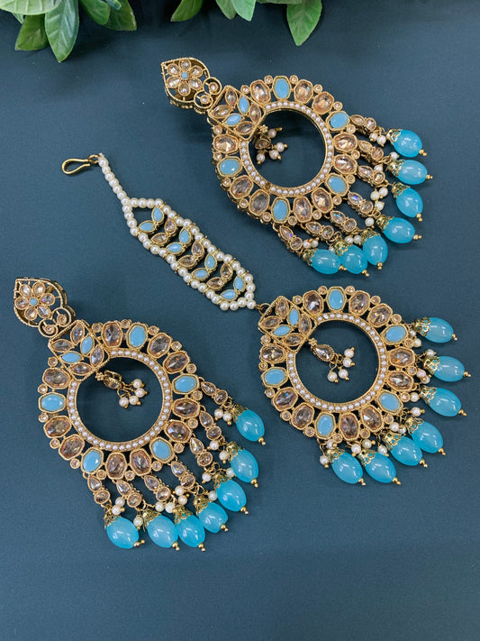 Poppy tikka set polki earring sky blue/ light blue