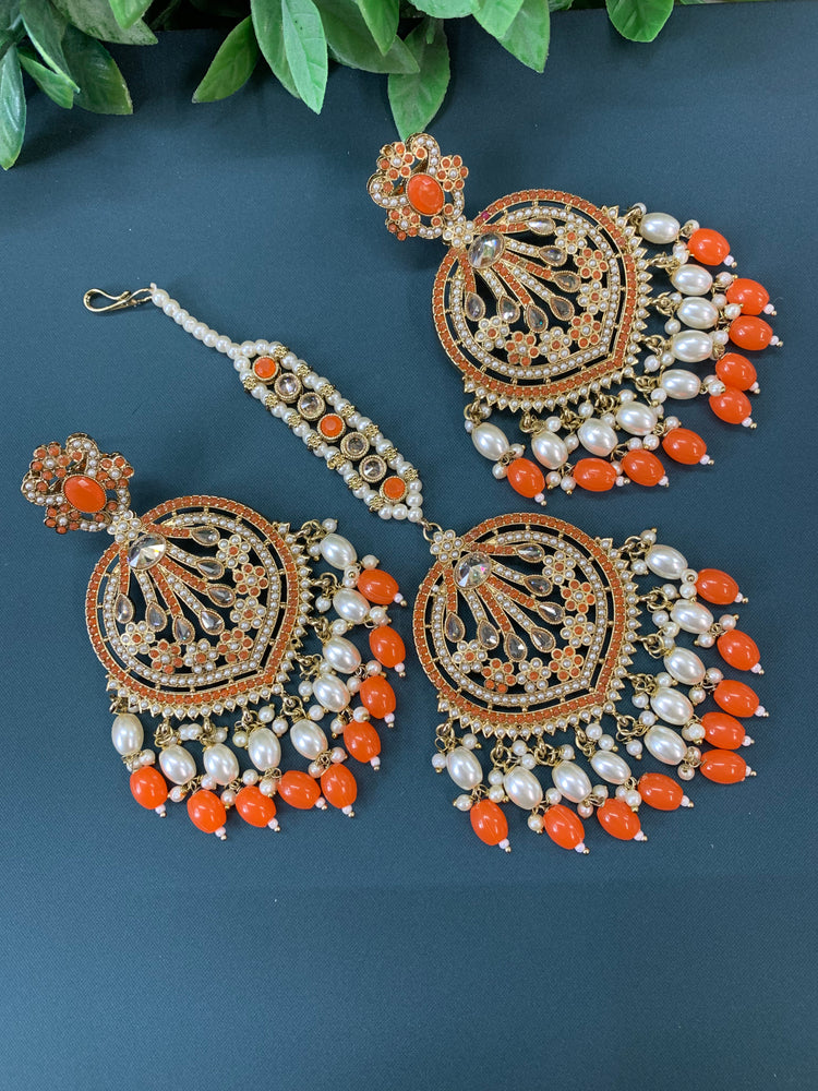 Chaitali tikka set polki earring tikka set Pakistani style orange