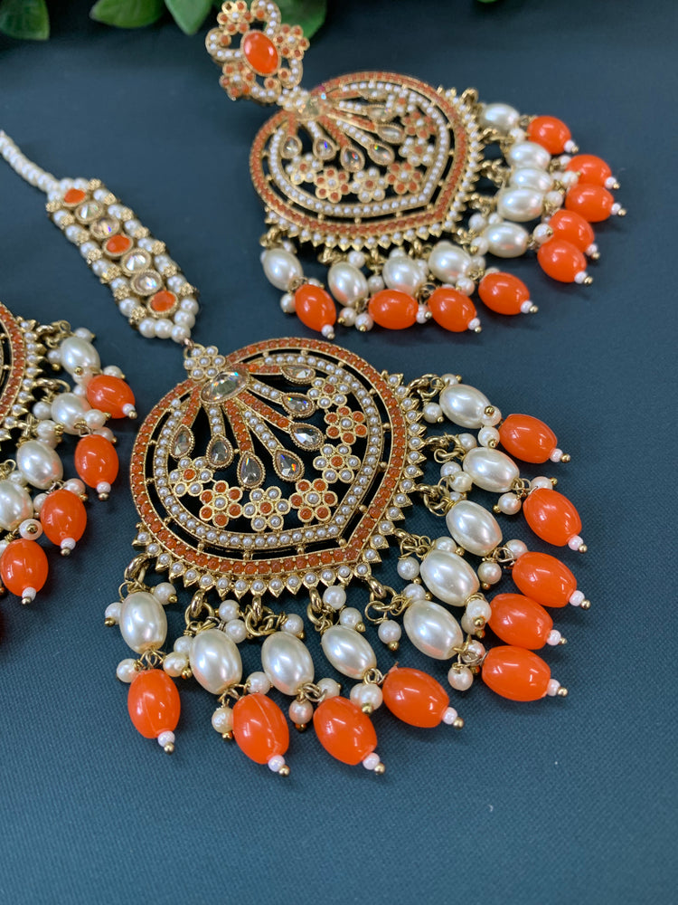 Chaitali tikka set polki earring tikka set Pakistani style orange