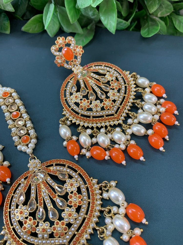 Chaitali tikka set polki earring tikka set Pakistani style orange