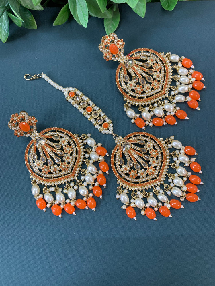 Chaitali tikka set polki earring tikka set Pakistani style orange