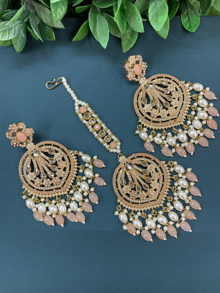 Chaitali tikka set polki earring tikka set Pakistani style peach