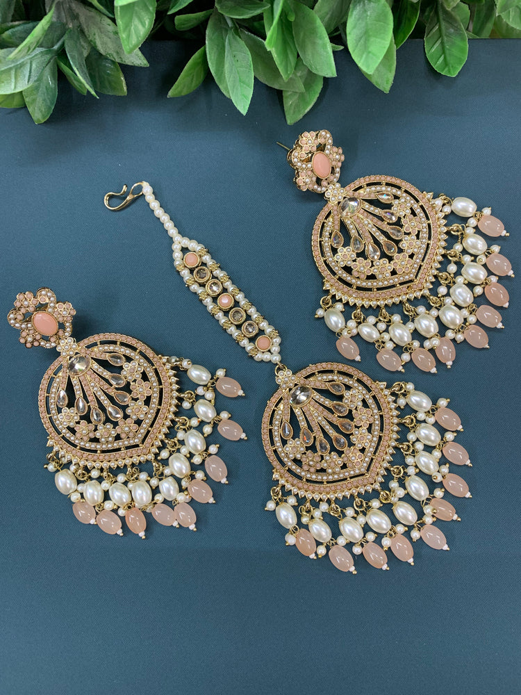 Chaitali tikka set polki earring tikka set Pakistani style peach