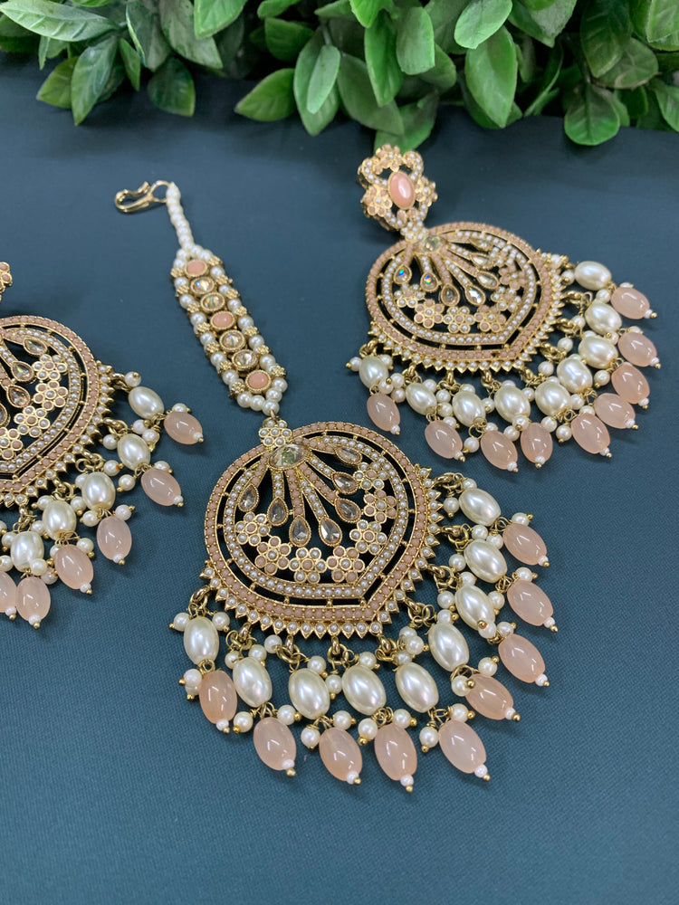 Chaitali tikka set polki earring tikka set Pakistani style peach