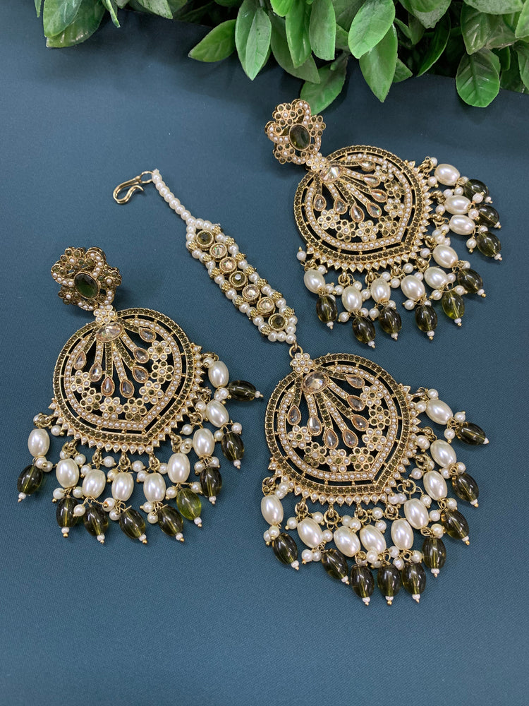 Chaitali tikka set polki earring tikka set Pakistani style olive/mahendi green