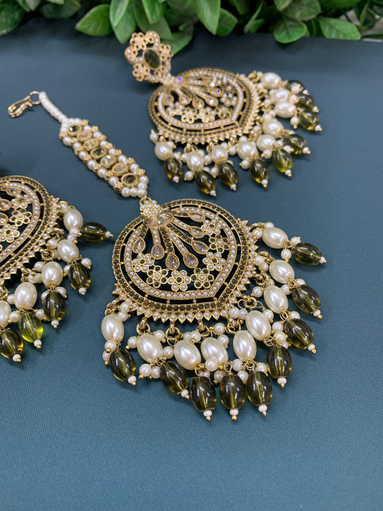 Chaitali tikka set polki earring tikka set Pakistani style olive/mahendi green