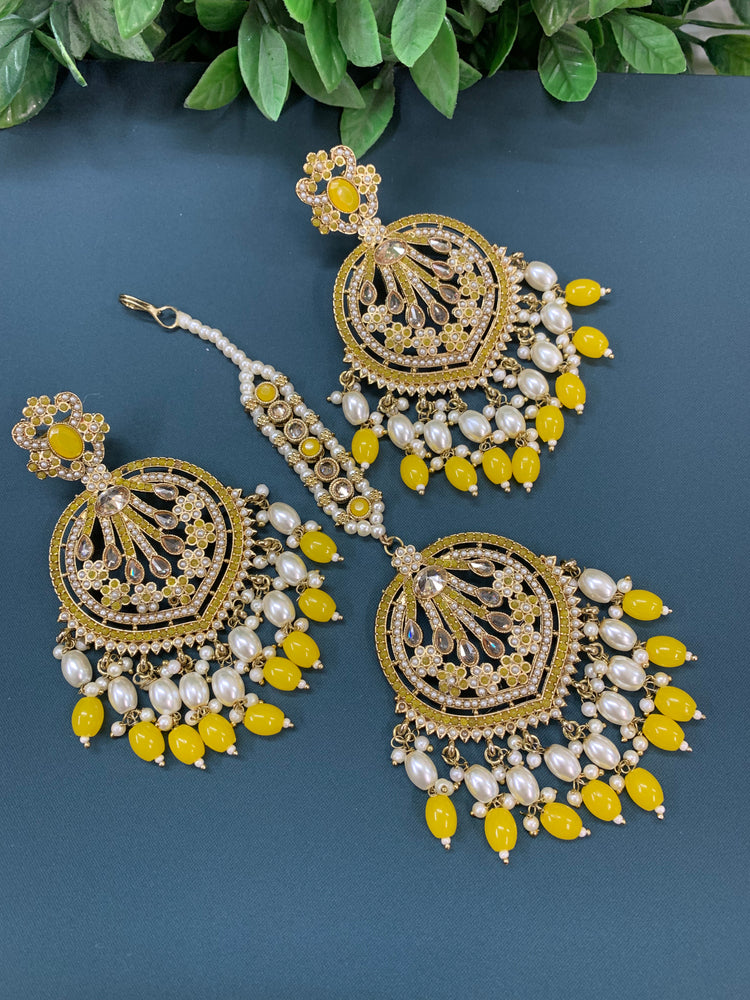 Chaitali tikka set polki earring tikka set Pakistani style pastel yellow